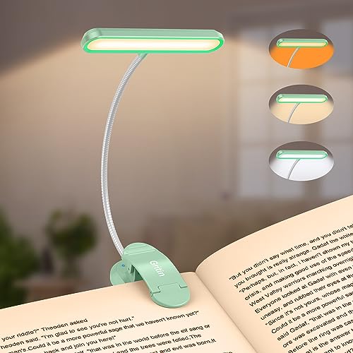 Gritin Rechargeable Book Light for Reading in Bed with 19 LED &Memory Function-Eye Caring 3 Color Temperatures,5 Brightness Levels,90 Hrs Runtime Flexible Goose Neck Clip on Light-Cyan - color: Cyan