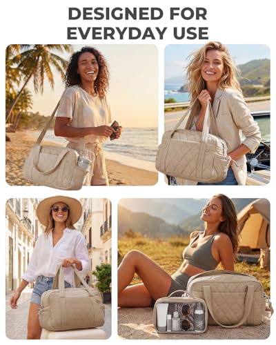 Percover Weekender Bag for Women, Ultra Lightweight Travel Duffle, Carry On Personal Item Overnight Bag with Toiletry Pouch & Compartments, Quilted Gym & Travel Bag, Camel Tan - color: Camel Tan