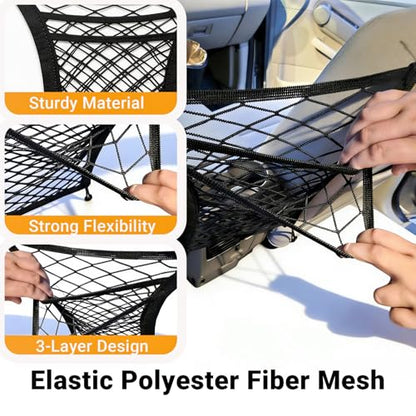 3-Layer Car Organizer with 2pockets-Black Mesh Car Seat,dog pets and baby Net Barrier,Purse Holder| Tissue Holder |Storage Bag for Car