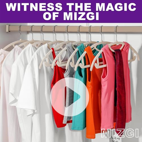 MIZGI Premium Velvet Hangers 50-Pack,No Shoulder Bump Hangers W/Tie Bar Ultra Thin Space Saving Non Slip Hanger Heavy Duty Felt Rounded Clothes Hanger for Sweaters,Coat,Jackets,Pants,Shirts - color: Ivory