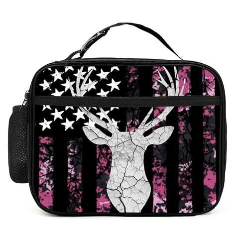 Camo Deer Lunch Bag Insulated Reusable Lunch Box Cooler Thermal Tote Bag For Teenage Boys Girls School Beach - color: Camo Deer