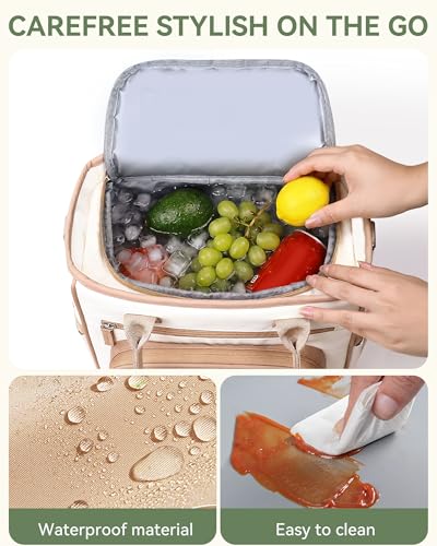 HOMESPON Insulated Lunch Bag Women Wide Opening Adult Lunch Box Large Leakproof Cooler Bag for Work Picnic Beach Family College Lunch Teacher Tote Bag with Adjustable Shoulder Strap Cup Holder(Brown) - color: Brown