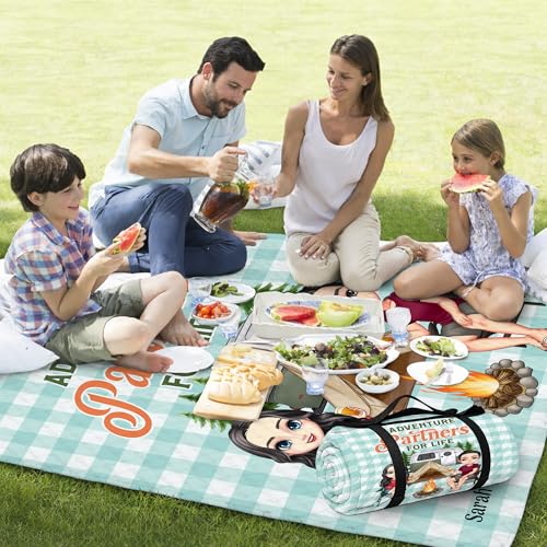 Personalized Waterproof Sandproof Beach Blanket 80''x80'', 3-Layer Foldable Picnic Blanket with Carry Strap, Camping Travel Outdoor Mat for Beach Park Hiking (Couple Camping) - color: Couple Camping