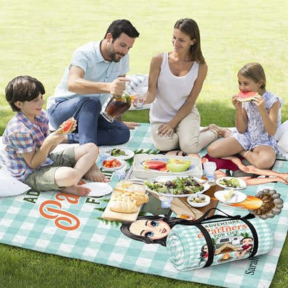 Personalized Waterproof Sandproof Beach Blanket 80''x80'', 3-Layer Foldable Picnic Blanket with Carry Strap, Camping Travel Outdoor Mat for Beach Park Hiking (Couple Camping) - color: Couple Camping