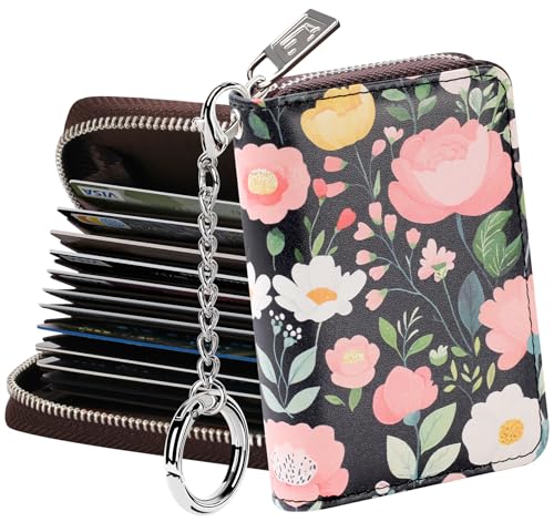 FurArt Zipper Wallet Women, RFID Blocking Credit Card Wallet, Business Card Holder, Compact Size KeyChain Wallet - color: Artistic Flower