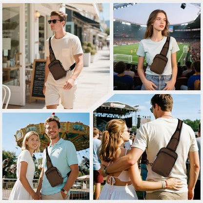 VADOO Sling Bag, Crossbody Bag with Zipper Lock, RFID Blocking & Water Resistant for Men and Women - color: Brown