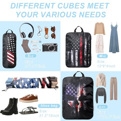 National flag Compression Packing Cubes Set (7 Piece) - 1776 flag Travel Organizer Bags Essential Bag for Clothes Shoes Cosmetics Toiletry - color: Black-9