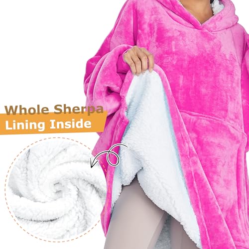 Catalonia Oversized Blanket Hoodie Sweatshirt, Wearable Sherpa Blanket Pullover, Gift for Her - color: Rose Pink
