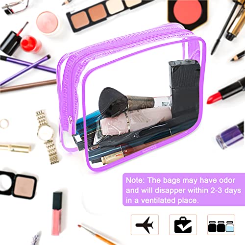 APREUTY Clear Makeup Bags, TSA Approved 6 Pcs Cosmetic Makeup Bags Set Clear PVC with Zipper Handle Portable Travel Luggage Pouch Airport Airline Vacation Organization (Purple) - color: Purple-6PCS (Large+Medium+Small)