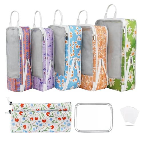 7 Pcs Compression Packing Cubes for Travel Luggage, Lightweight Suitcase Organizer Bags Set, Compression Packaging Cube for Travel Essentials, Packing Cubes for Carry on Suitcase - color: small flowers