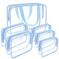 APREUTY Clear Makeup Bags, TSA Approved 6 Pcs Cosmetic Makeup Bags Set Clear PVC with Zipper Handle Portable Travel Luggage Pouch Airport Airline Vacation Organization (Haze Blue) - color: Haze Blue-6PCS (Large+Medium+Small)