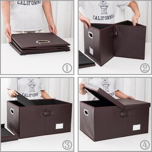 PRANDOM Collapsible Storage Box with Lid [3-Pack] Leather Fabric Foldable Storage Bin Organizer Container Basket Cube with Cover for Home Bedroom Closet Office Nursery Brown(22.8X15.7X11.8) - color: Brown, size: X-Large(3-Pack)