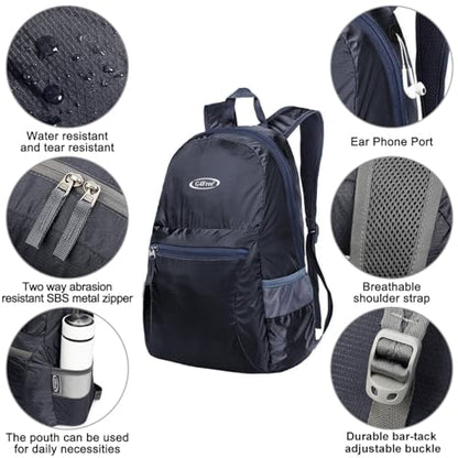 G4Free 20L Lightweight Packable Backpack Travel Hiking Daypack Foldable Backpack for Men Women - color: A-dark Grey