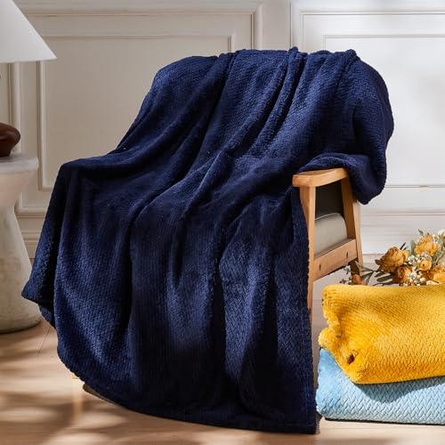 NEWCOSPLAY Super Soft Queen Blanket Dark Navy Premium Silky Flannel Fleece Leaves Pattern Lightweight Bed Blanket All Season Use (Dark Navy, Queen(90"x90")) - color: Dark Navy, size: Queen(90"x90")