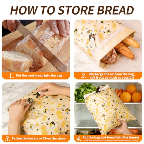 2 Pack Beeswax Bread Bags for Sourdough, Reusable Cotton Linen Bread Storage Bags for Homemade Bread, XL 17'' x 13'', Roll-Up Closure, Freezer Safe - color: Regular Buckle