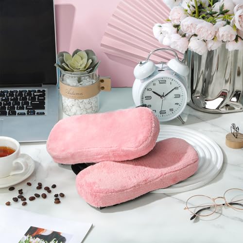 Threlaco 2 Pcs Office Chair Armrest Pads Soft Foam Office Chair Arm Covers Fluffy Flannel Gaming Armchair Armrest Cushion for Elbows and Forearms Support Pressure Relief (Pink) - color: Pink