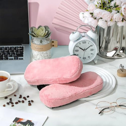 Threlaco 2 Pcs Office Chair Armrest Pads Soft Foam Office Chair Arm Covers Fluffy Flannel Gaming Armchair Armrest Cushion for Elbows and Forearms Support Pressure Relief (Pink) - color: Pink