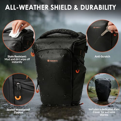 TARION Top Loader Camera Bag - Expandable for DSLR with Attached 70-200mm to 400mm Lens - Waterproof Holster with Shoulder Strap - TriadPack