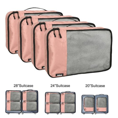Packing Cubes for Travel Essentials,4 Set Packing Cubes for Suitcases,Lightweight Mesh Luggage Organizer Bag,Meat pink - color: Meat pink
