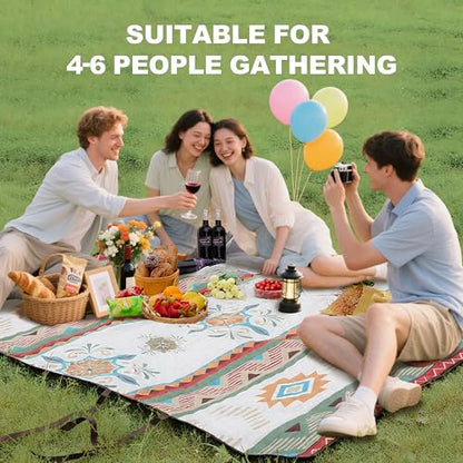 77.56"×77.56" Large Picnic Blankets Waterproof Picnic Mat Foldable Picnic Blanket for 4 to 6 Adults 3-Layer Outdoor Blanket for Camping, Park, Beach, Grass