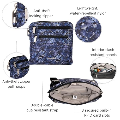 Baggallini Securtex Anti-Theft Crossbody - color: Indigo Petal