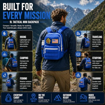 9L Mini Tactical Backpack for Men Women,Small Military Tactical Backpack for Sport,Gym,Hiking,Travel,Camping (Navy Blue) - color: Navy Blue