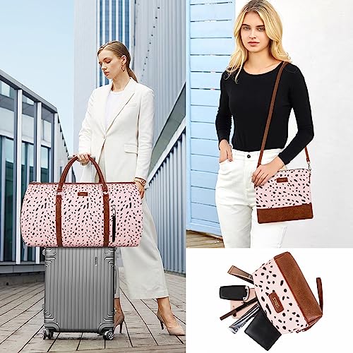 Convertible 2-in-1 Garment Bags for Travel, Carry On Garment Duffle Bag With Shoe Compartment Large Weekender Bag for Women Men Hanging Suitcase Suit Travel Duffel Overnight Bags 4pcs Set - color: E-Pink Leopard