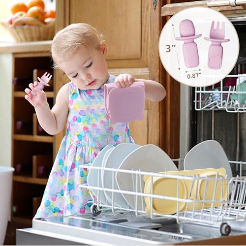 Baby Plates with Suction with Forks and Spoons, Foldable Silicone Toddler Plates, Baby Travel Essential, Microwave & Dishwasher Safe, Watermelon - color: Watermelon, style: Suction