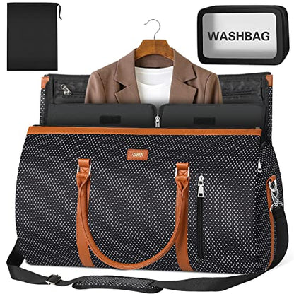 Garment Bag for Travel Convertible Carry On Garment Bag Large Travel Duffel Bags for Women 2 in 1 Hanging Suitcase Suit Travel Bags for Women & Men 3pcs Set - color: E-black Dot
