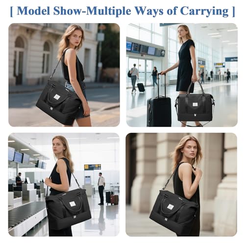 Travel Duffel Bag with Shoes Compartment, Overnight Weekender Bags for Women,Carry on Personal Item Bag，Extra Large - color: A-Black, size: Extra Large