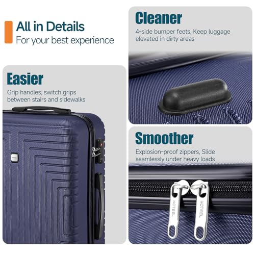 Hoteel Luggage Sets 5 Piece, 4-Year Warranty, Durable Suitcase Set with Spinner Wheels, ABS+PC Hard Shell Lightweight Luggage with TSA Lock, Large Checked Travel Suitcases, Dark Blue((20/24/28/DB/TB) - color: Dark Blue, size: 20/24/28/TB/（DB/BP）