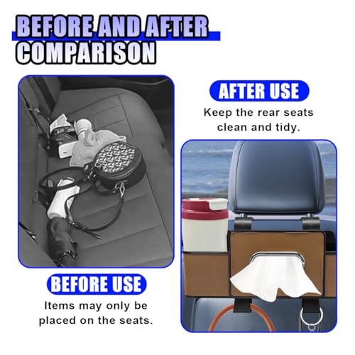 YoRise Multifunctional Car Back Seat Organizer, Leather Automotive Headrest Phone & Tissue & Cup Holder with Hooks, Family Travel Vehicle Backseat Storage Box for Drink, Snack, Handbag (Brown) - color: Brown