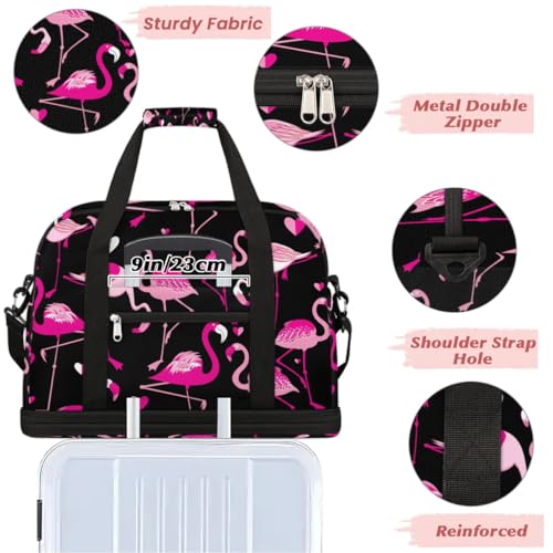 Travel Duffle Bags With Shoes Compartment for Women Men Animal Pink Flamingo Lightweigh Sports Tote Gym Bag Foldable Canvas Weekender Overnight Carry On Luggage Handle Bag - color: A05:Pink Flamingo