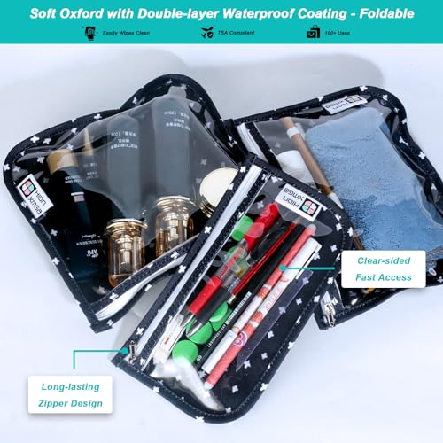 HIONXMGA TSA Approved Toiletry Bag, Set of 3 Clear Travel Toiletry Bag Quart Size Zipper Travel Pouch, Waterproof Makeup Cosmetic Bag for Women Men Kids Toiletries Carry on, Arrow B - color: Arrow B, Mixed Sizes