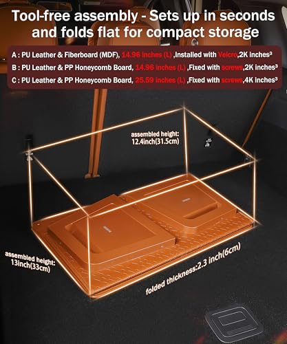 Trunk Organizer for suv,car storage organizer,lid Box,PU Leather & PP Honeycomb Board,Fixed with screws extremely sturdy,Collapsible and Adjustable,15''L x 13''W x 12.4''H,2K inches³(size B) - size: Reinforced: 15"L×13"W×12.4"H, 40lbs, 2K in³