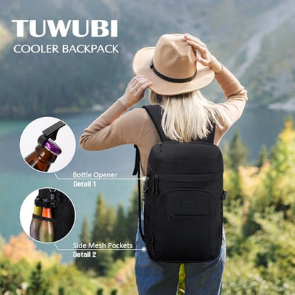 Tuwubi Cooler Backpack 35/42 Cans, Backpack Coolers Insulated Leak Proof for Men Women, Waterproof Soft Sided Lunch Camping Beach Travel Ice Chest Backpack Cooler Bag - color: Black, size: Large