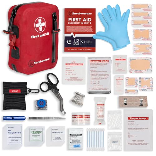 Surviveware 98-Piece Waterproof Premium First Aid & Survival Kit - Comprehensive Emergency Preparedness Gear for Camping, Hiking, Backpacking, and Outdoor Adventures - style: Travel Waterproof