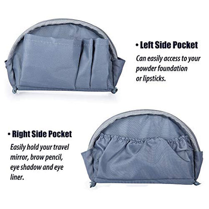 Hekyip Half Moon Cosmetic Beauty Bag for Purse Travel Handy Makeup Pouch for Women Girls (Grey-blue) - color: Grey-blue