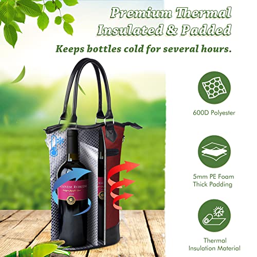 Tirrinia Insulated Wine Gift carrier Tote - Travel Padded 2 Bottle Wine/Champagne Cooler Bag with Handle and Adjustable Shoulder Strap, Great Wine Lover Gift, Red - color: Red