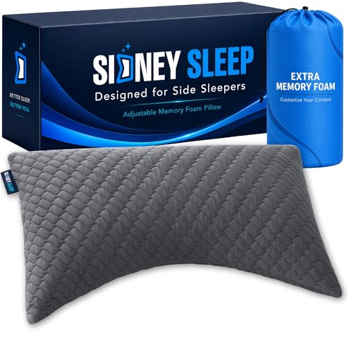 Sidney Sleep Adjustable Curved Pillows for Neck and Shoulder Support with Extra Shredded Fill - Cervical Contour Pillow for Side and Back Sleepers - Queen Size 19" x 29" CertiPUR-US Certified (Grey) - color: Grey, size: Queen (Pack of 1)