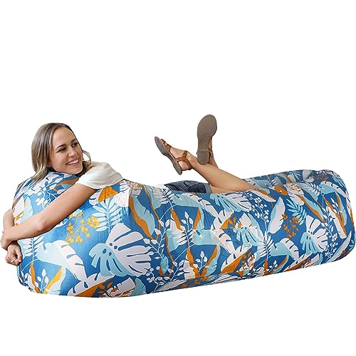 WEKAPO Inflatable Couch Air Lounger Chair - Camping & Beach Accessories, Portable Blow up Sofa for Hiking, Lawn, Indoor/Outdoor Movies & Music Festivals. Lightweight and Easy to Set Up Air Hammock - color: Honey Twilight Leaf