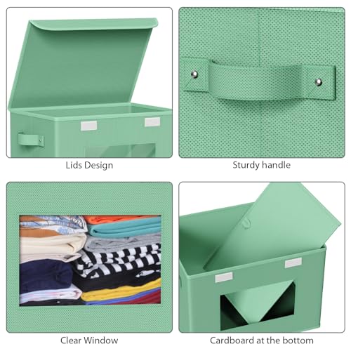 Univivi Collapsible Stackable Storage Bins with Lids [4-Pack] Foldable Fabric Closet Organizer Basket, Closet Organizers and Storage Cube Storage Bin for Home, Office, Bedroom (Green) - color: Green, size: 17''-4 Pack