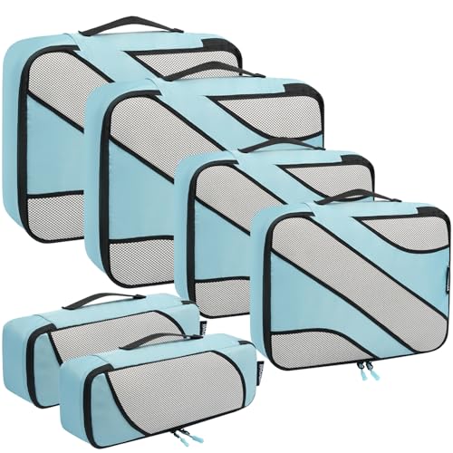 BAGAIL 6 Set Packing Cubes,Travel Luggage Packing Organizers - color: The Dusty Blue, style: 6 Set
