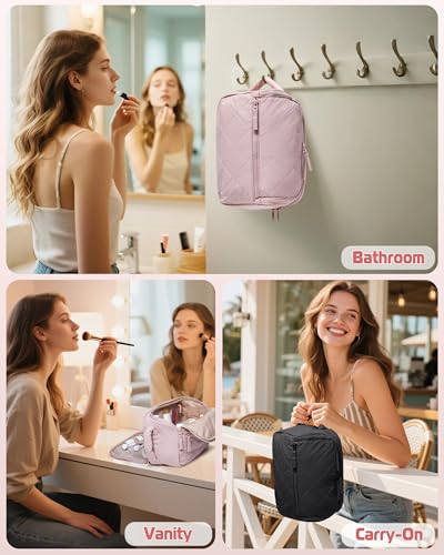 Marscamd Travel Toiletry Bag for Women, Water Resistant Makeup Organizer with Wide-Open Design for Toiletries and Cosmetics, Black (Bag Only) - color: Black