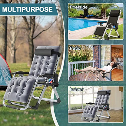 NAIZEA Padded Zero Gravity Chair, Folding Outdoor Lounge Chairs, Adjustable Reclining Camping Chairs with Cup Holder, Ergonomic Patio Lawn Chair for Balcony Beach Deck Yard - color: Grey, style: Zero Gravity Chair 2 Pack