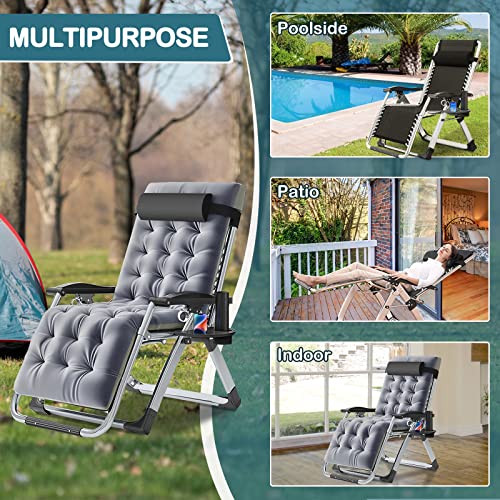 NAIZEA Padded Zero Gravity Chair, Folding Outdoor Lounge Chairs, Adjustable Reclining Camping Chairs with Cup Holder, Ergonomic Patio Lawn Chair for Balcony Beach Deck Yard - color: Grey, style: Zero Gravity Chair