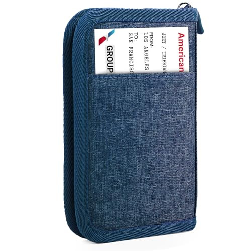 Single Passport Holder for Travel, RFID Travel Document Organizer for Women Waterproof Passport Wallet Men Portable Case for Cards, Boarding Pass, ID, Money, Tickets with Zipper - color: B-Single-Purplish Blue