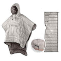 Camp Poncho Sleeping Bag Wearable Hooded Blanket - Envelope Lightweight Thermal Cloak Cape Windproof with Premium Stuff Compression Sack for Backpacking Hiking Hunting Fishing Outdoor Sport - color: Beige