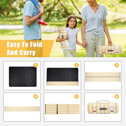G GOOD GAIN Picnic Blankets Waterproof - Extra Large Outdoor Blanket Sand Free Foldable with Carry Strap for Beach, Camping, Park Grass, Hiking, Travel, Concerts, Indoor(Bumblebee) - color: Bumblebee Yellow