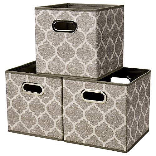 Baskets Storage Cubes 10.5 x10.5 x 11 Inch Cuibcle Baskets Brown Beige Cloth Storage Cubes Bins Foldable Fabric Storage Boxes Inserts Cube Drawers for Storage Organizer ,QY-SC08-3 - color: Cream Grey Brown (Set of 3)